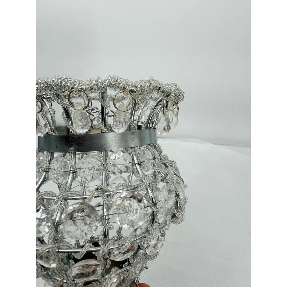 Hanging Crystal Votive Candle Holder Metal Beaded Chandelier Style PAIR-READ**